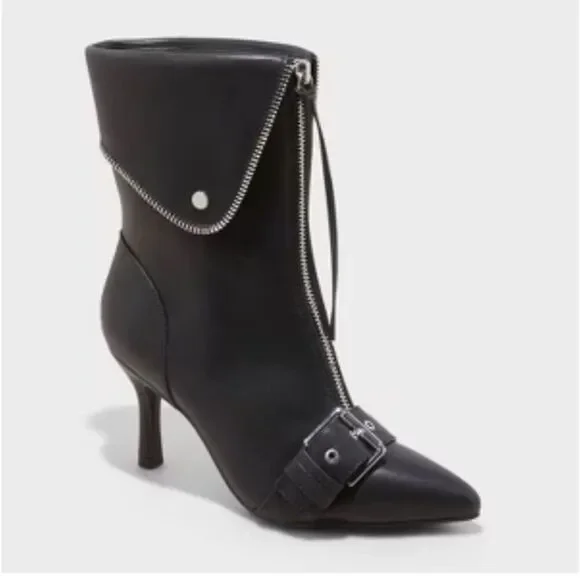 A New Day Women's Black Pointed Toe Moto Ankle Booties - Picture 1 of 4